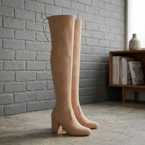 Allegra K Women's Thigh High Boots 3.5" Block Heels Over the Knee Boots SZ 8